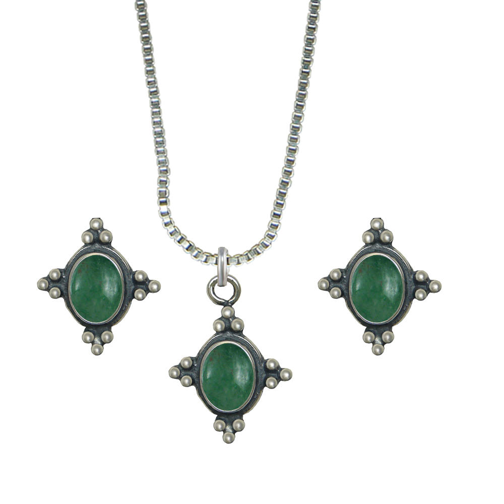 Sterling Silver Petite Necklace Earrings Set Jade